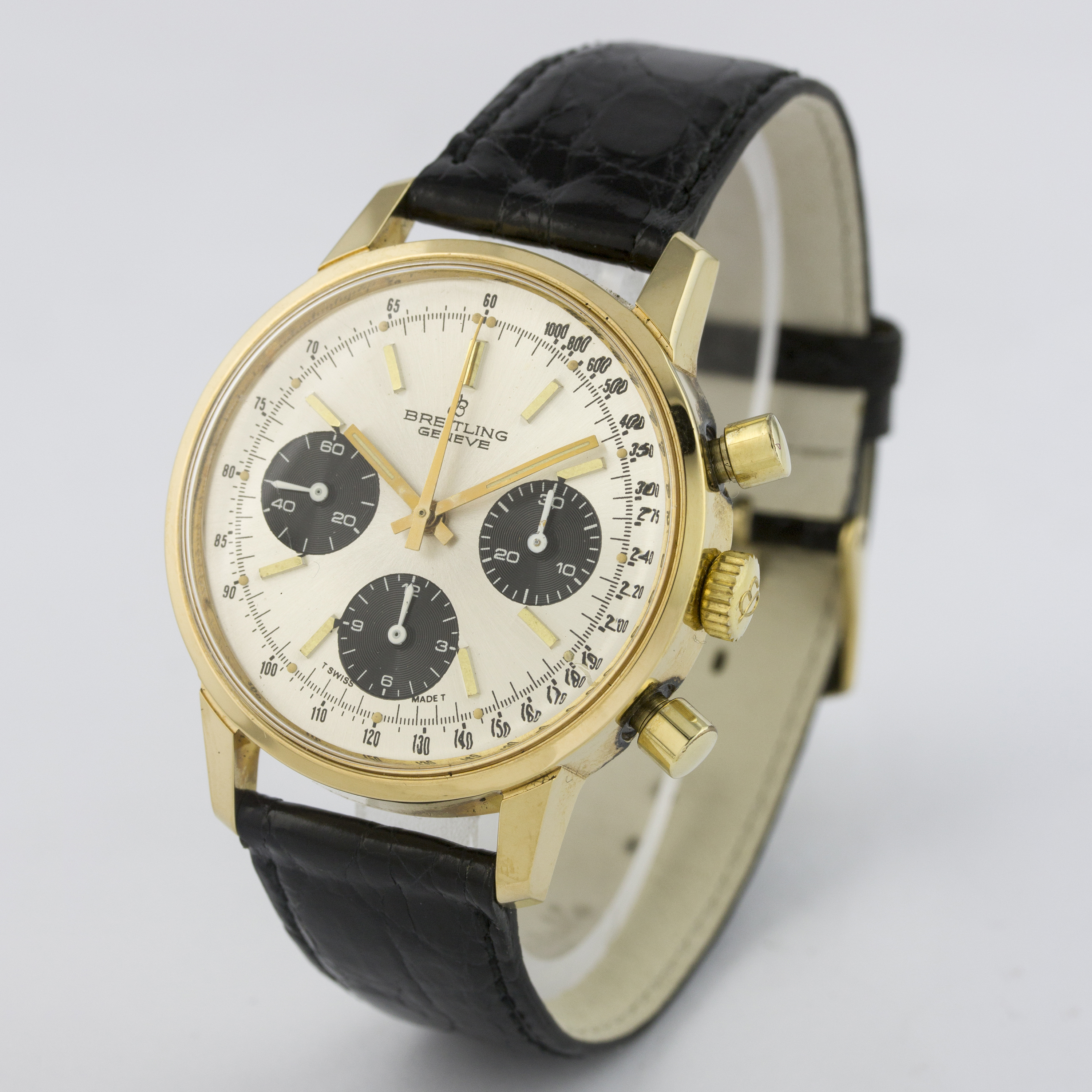 A RARE GENTLEMAN'S "NOS" GOLD PLATED BREITLING "LONG PLAYING" CHRONOGRAPH WRIST WATCH CIRCA 1970s, - Image 3 of 5