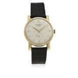 A GENTLEMAN'S 18K SOLID PINK GOLD PAUL BUHRE ANTIMAGNETIC WRIST WATCH CIRCA 1960 D: Silver dial with