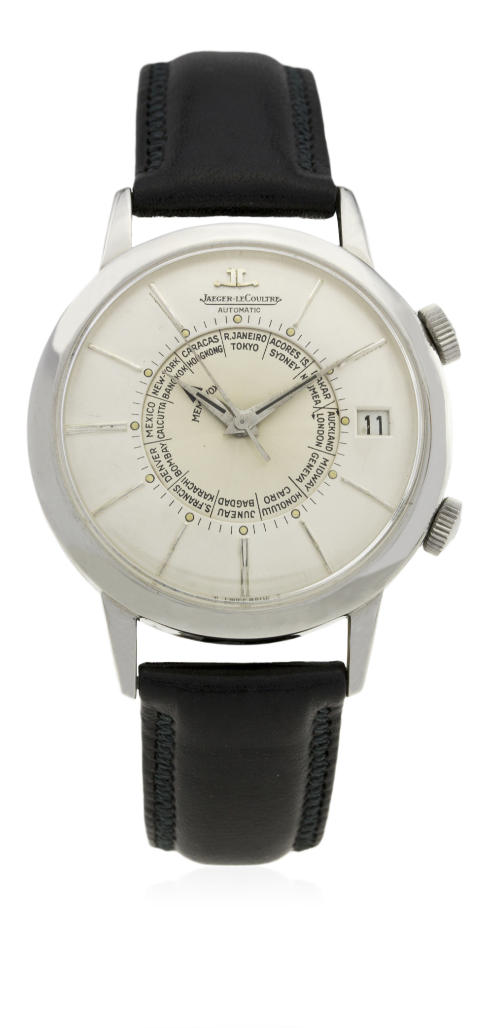 A GENTLEMAN'S STAINLESS STEEL JAEGER LECOULTRE AUTOMATIC MEMOVOX ALARM WRIST WATCH CIRCA 1960s D: