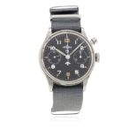 A RARE GENTLEMAN'S STAINLESS STEEL BRITISH MILITARY ROYAL NAVY LEMANIA SINGLE BUTTON CHRONOGRAPH