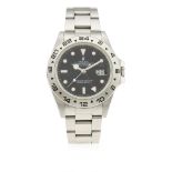 A RARE GENTLEMAN'S STAINLESS STEEL ROLEX OYSTER PERPETUAL DATE EXPLORER II BRACELET WATCH CIRCA