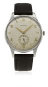 A GENTLEMAN'S LARGE SIZE STAINLESS STEEL LONGINES WRIST WATCH CIRCA 1957, REF. 5561-20  D: Silver