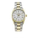 A GENTLEMAN'S STEEL & GOLD ROLEX OYSTER PERPETUAL DATE BRACELET WATCH CIRCA 1978, REF. 1550 D: White