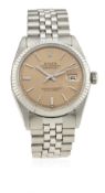 A GENTLEMAN'S STEEL & WHITE GOLD ROLEX OYSTER PERPETUAL DATEJUST BRACELET WATCH CIRCA 1963, REF.