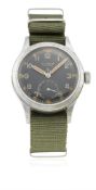 A GENTLEMAN'S STAINLESS STEEL BRITISH MILITARY BUREN GRAND PRIX W.W.W. WRIST WATCH CIRCA 1940s