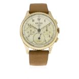 A GENTLEMAN'S LARGE SIZE GOLD PLATED TITUS TRIPLE CALENDAR CHRONOGRAPH WRIST WATCH CIRCA 1950s D: