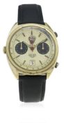 A RARE GENTLEMAN'S GOLD PLATED HEUER CARRERA AUTOMATIC CHRONOGRAPH WRIST WATCH CIRCA 1980, REF.