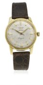 A GENTLEMAN'S 18K SOLID GOLD LONGINES CONQUEST AUTOMATIC WRIST WATCH CIRCA 1955  D: Two tone