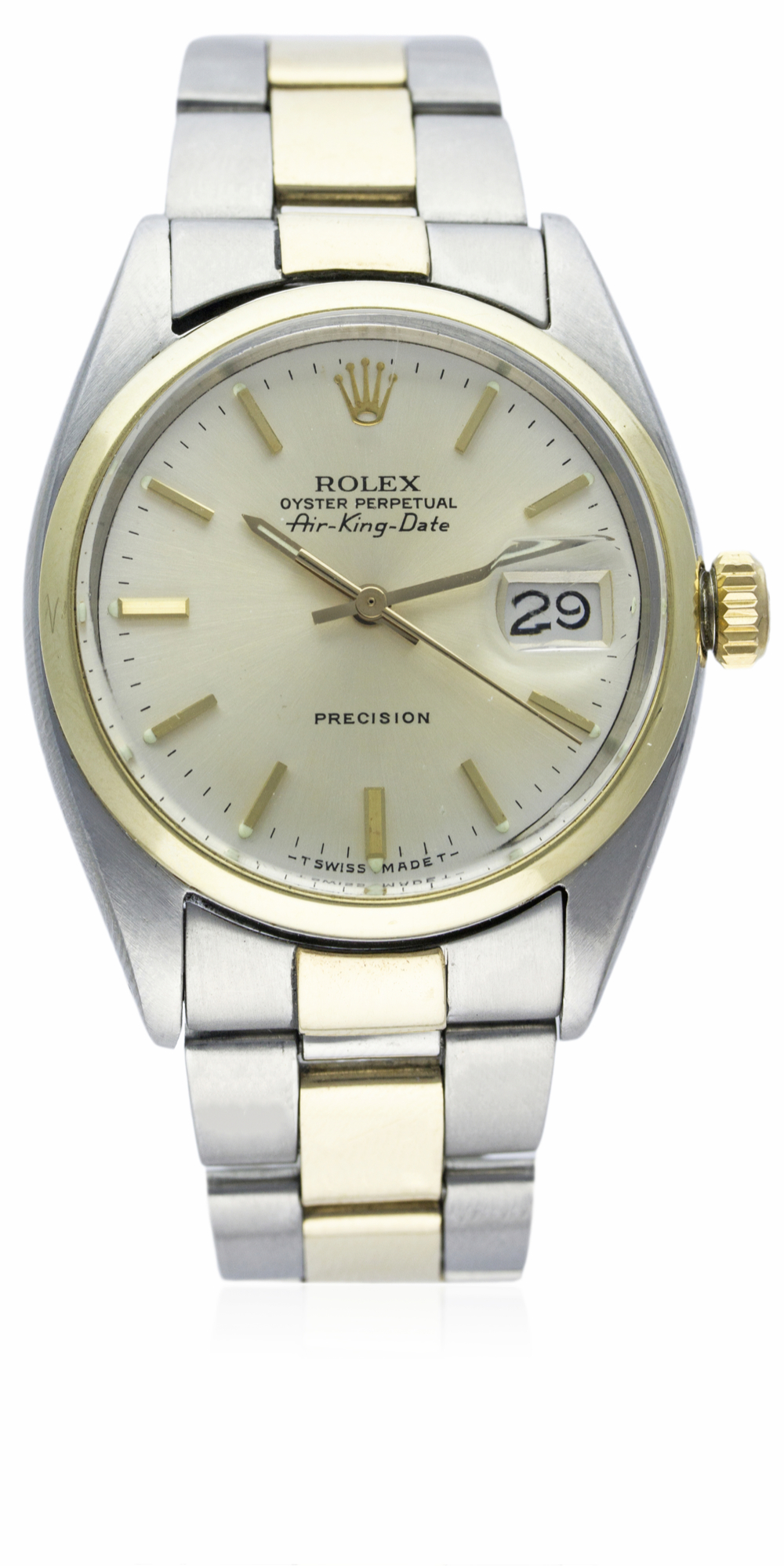 A GENTLEMAN'S STEEL & GOLD ROLEX OYSTER PERPETUAL AIR KING DATE BRACELET WATCH CIRCA 1977, REF. 5701