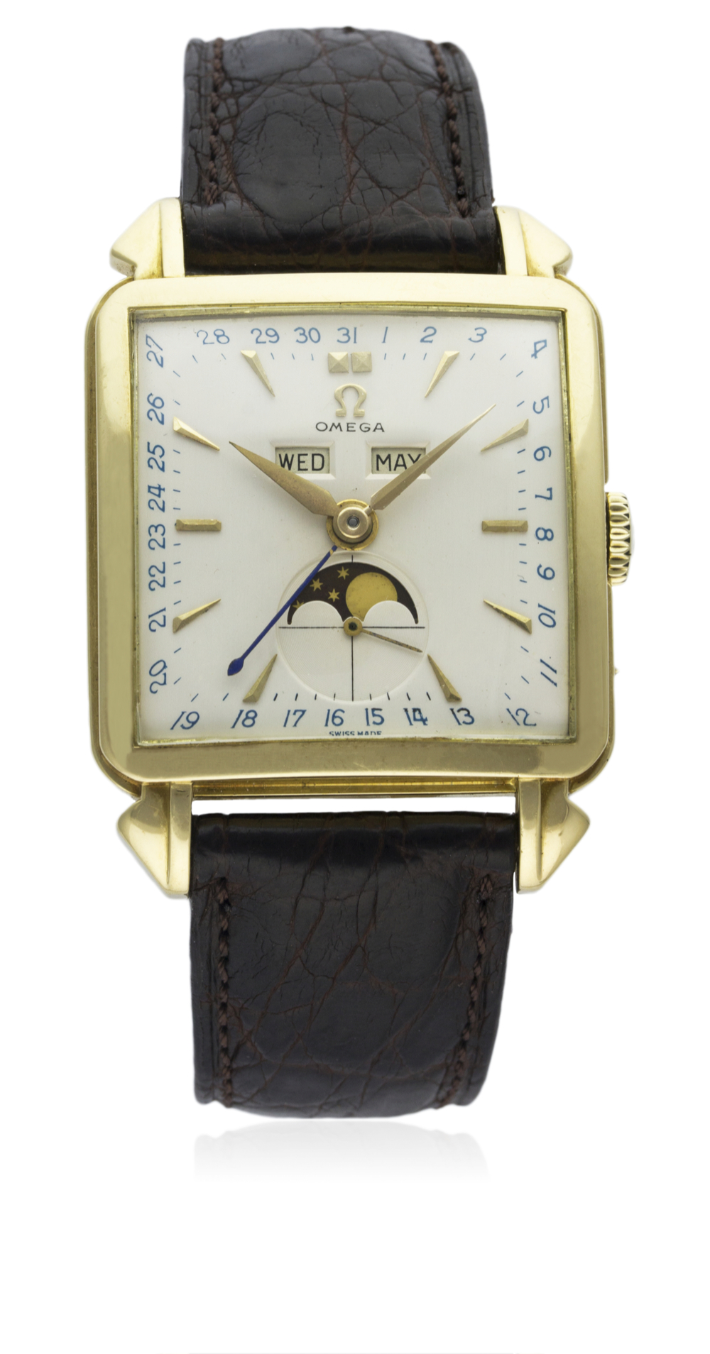 A RARE GENTLEMAN'S 18K SOLID GOLD OMEGA COSMIC MOONPHASE TRIPLE CALENDAR WRIST WATCH CIRCA 1951 D: - Image 2 of 9