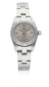 A LADIES STAINLESS STEEL ROLEX OYSTER PERPETUAL BRACELET WATCH CIRCA 2004, REF. 76030 D: Salmon pink