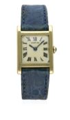 A RARE GENTLEMAN'S 18K SOLID GOLD CARTIER TANK WRIST WATCH CIRCA 1960s D: Ivory coloured dial with