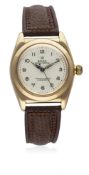 A GENTLEMAN'S 18K SOLID PINK GOLD ROLEX OYSTER PERPETUAL ''BUBBLE BACK'' WRIST WATCH CIRCA 1940,