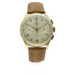 A GENTLEMAN'S LARGE SIZE 18K SOLID GOLD BREITLING CADETTE CHRONOGRAPH WRIST WATCH CIRCA 1950s,