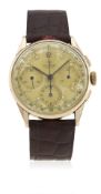 A GENTLEMAN'S LARGE SIZE 18K SOLID PINK GOLD UNIVERSAL GENEVE CHRONOGRAPH WRIST WATCH CIRCA 1950,