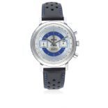 A GENTLEMAN'S STAINLESS STEEL HELVA CHRONOGRAPH WRIST WATCH CIRCA 1970s D: Silver & blue dial with