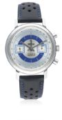 A GENTLEMAN'S STAINLESS STEEL HELVA CHRONOGRAPH WRIST WATCH CIRCA 1970s D: Silver & blue dial with