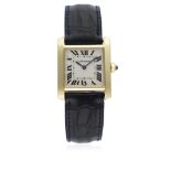 A MID SIZE 18K SOLID GOLD CARTIER TANK FRANCAISE WRIST WATCH DATED 1996, REF. 1821 WITH BOX & PAPERS