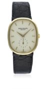 A MID SIZE 18K SOLID GOLD PATEK PHILIPPE ELLIPSE WRIST WATCH DATED 1979, REF. 3948 WITH EXTRACT FROM