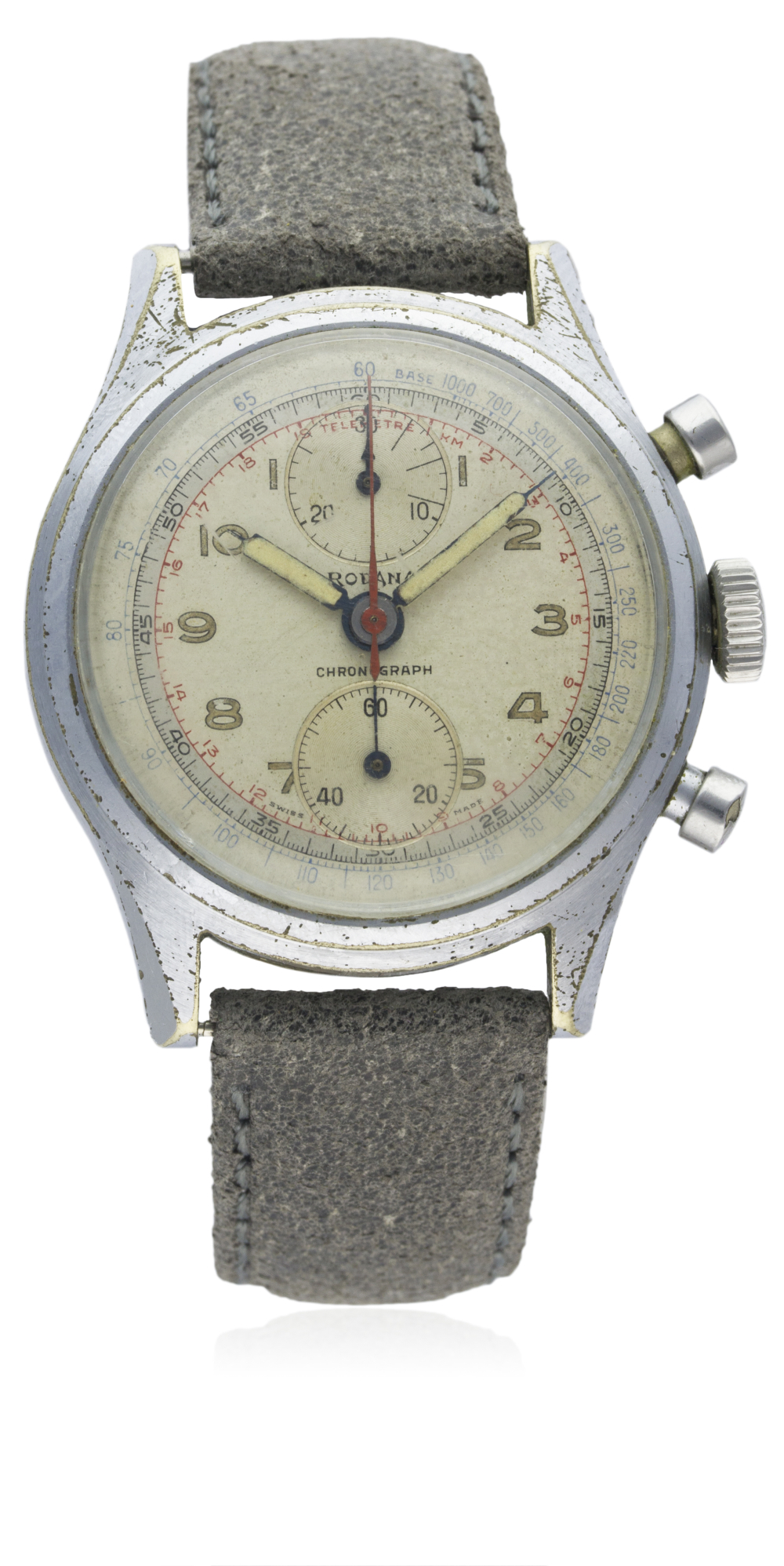 A GENTLEMAN'S LARGE SIZE RODANA WATERPROOF "UP & DOWN" CHRONOGRAPH WRIST WATCH CIRCA 1940s D: Two