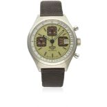 A GENTLEMAN'S "NOS" STAINLESS STEEL HEUER CHRONOGRAPH WRIST WATCH CIRCA 1980, REF. 1589 D: Gold &