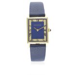 A GENTLEMAN'S 18K SOLID GOLD JAEGER LECOULTRE RECTANGULAR WRIST WATCH CIRCA 1970 D: "Lapis lazuli"