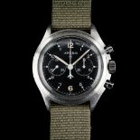 A VERY RARE GENTLEMAN'S STAINLESS STEEL BRITISH MILITARY ROYAL NAVY LEMANIA PILOTS CHRONOGRAPH WRIST