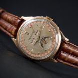 A FINE & RARE GENTLEMAN'S LARGE SIZE 18K SOLID PINK GOLD JAEGER LECOULTRE MOONPHASE TRIPLE