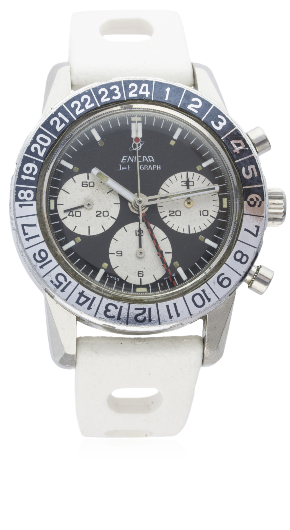 A RARE GENTLEMAN'S STAINLESS STEEL ENICAR JET GRAPH GMT CHRONOGRAPH WRIST WATCH CIRCA 1969, REF. - Image 2 of 6