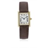 A LADIES 18K SOLID GOLD CARTIER TANK WRIST WATCH CIRCA 1990  D: White dial with black Roman numerals