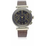 A GENTLEMAN'S DOGMA CHRONOGRAPH WRIST WATCH CIRCA 1940 D: Black dial with gilt Arabic numerals, font