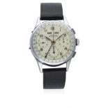 A GENTLEMAN'S DOM WATCH TRIPLE CALENDAR CHRONOGRAPH WRIST WATCH CIRCA 1940s D: Silver dial with gilt