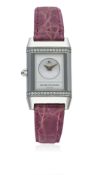 A LADIES STAINLESS STEEL & DIAMOND JAEGER LECOULTRE REVERSO DUETTO WRIST WATCH CIRCA 2002, REF.