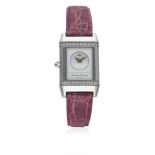 A LADIES STAINLESS STEEL & DIAMOND JAEGER LECOULTRE REVERSO DUETTO WRIST WATCH CIRCA 2002, REF.