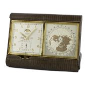 A RARE 8 DAY TRIPLE CALENDAR MOONPHASE WORLD TIME ALARM ANGELUS TRAVEL DESK CLOCK CIRCA 1930s D: