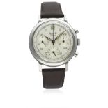 A GENTLEMAN'S LARGE SIZE STAINLESS STEEL ALSTA CHRONOGRAPH WRIST WATCH CIRCA 1950s D: Silver dial