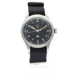 A GENTLEMAN'S STAINLESS STEEL BRITISH MILITARY OMEGA RAF PILOTS WRIST WATCH DATED 1953, REF. 2777-