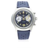 A GENTLEMAN'S STAINLESS STEEL DUGENA CHRONOGRAPH WRIST WATCH CIRCA 1970s D: Blue & grey dial with