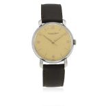 A GENTLEMAN'S STAINLESS STEEL IWC SCHAFFHAUSEN WRIST WATCH CIRCA 1950s D: Champagne dial with gilt