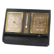 A RARE 8 DAY TRIPLE CALENDAR ALARM JAEGER LECOULTRE TRAVEL DESK CLOCK WITH BAROMETER & THERMOMETER