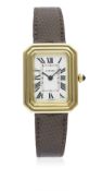 A LADIES 18K SOLID GOLD CARTIER PARIS WRIST WATCH CIRCA 1970s D: White dial with black Roman