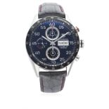 A GENTLEMAN'S STAINLESS STEEL TAG HEUER CARRERA CALIBRE 16 AUTOMATIC CHRONOGRAPH WRIST WATCH CIRCA