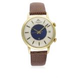 A GENTLEMAN'S 18K SOLID GOLD JAEGER LECOULTRE MEMOVOX AUTOMATIC ALARM WRIST WATCH CIRCA 1960s D: