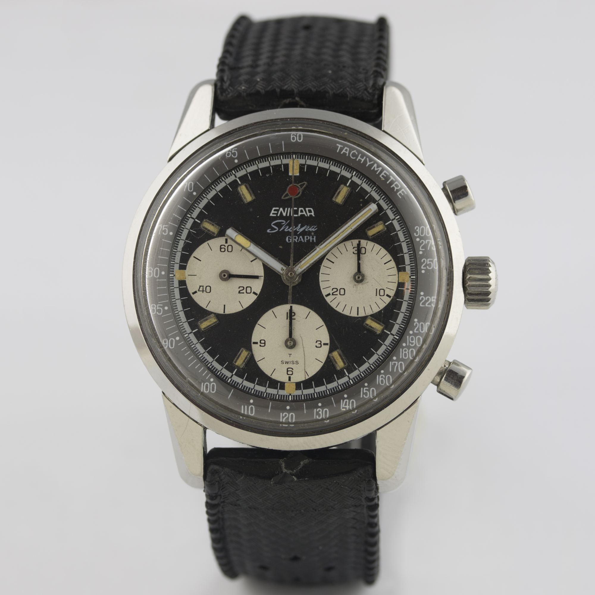 A RARE GENTLEMAN'S STAINLESS STEEL ENICAR SHERPA GRAPH CHRONOGRAPH WRIST WATCH CIRCA 1967 D: Black - Image 3 of 8