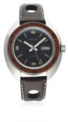 A GENTLEMAN'S STAINLESS STEEL RECORD AUTOMATIC DIVERS WRIST WATCH CIRCA 1970 D: Black dial with