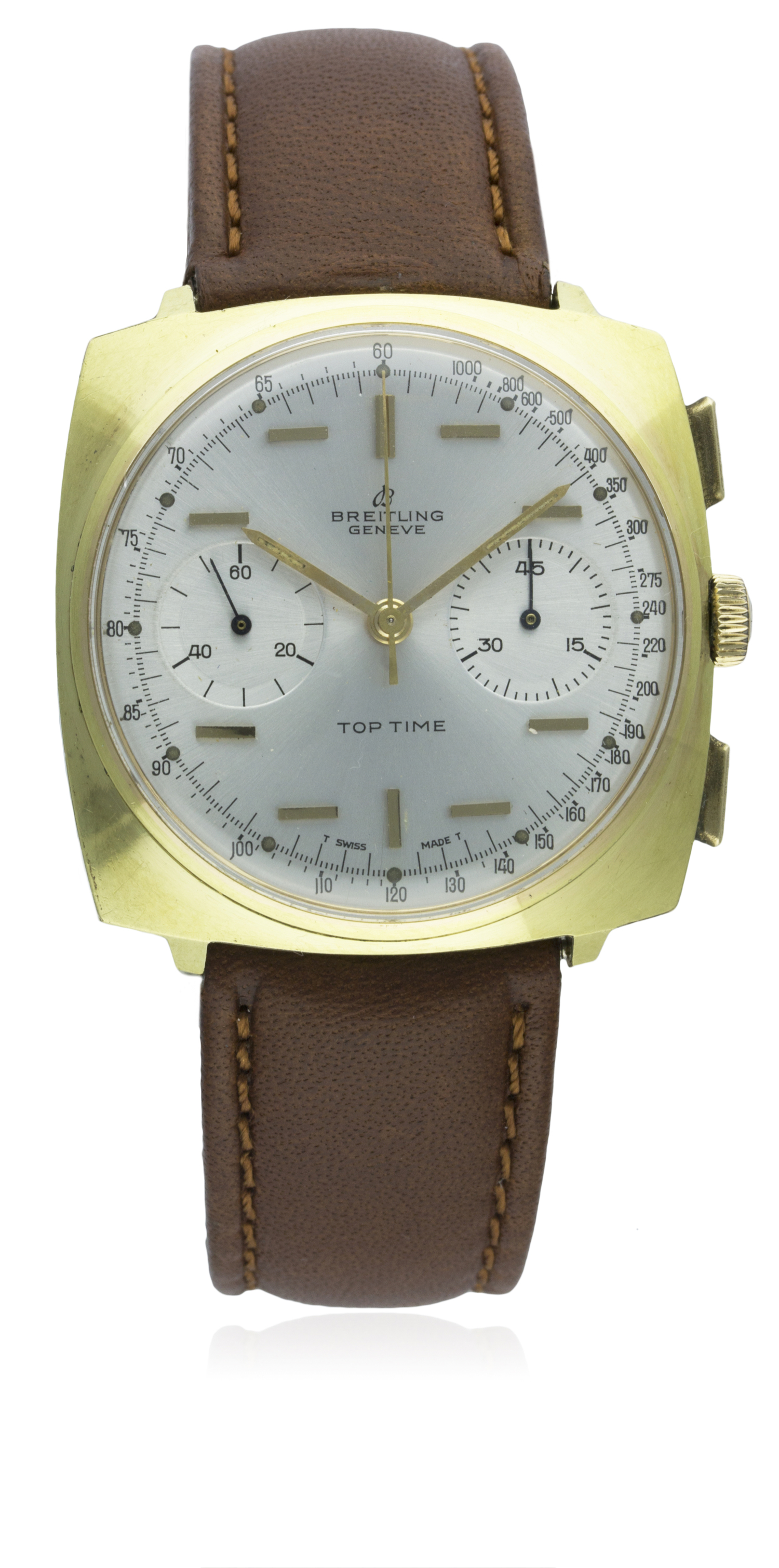 A GENTLEMAN'S GOLD PLATED BREITLING TOP TIME CHRONOGRAPH WRIST WATCH CIRCA 1970, REF. 2008 D: Silver
