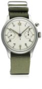 A RARE GENTLEMAN'S STAINLESS STEEL BRITISH MILITARY LEMANIA SINGLE BUTTON CHRONOGRAPH WRIST WATCH