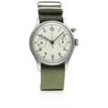 A RARE GENTLEMAN'S STAINLESS STEEL BRITISH MILITARY LEMANIA SINGLE BUTTON CHRONOGRAPH WRIST WATCH