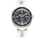 A GENTLEMAN'S STAINLESS STEEL MONDAINE AUTOMATIC DIVERS BRACELET WATCH CIRCA 1970 D: Black dial with