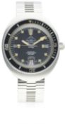A GENTLEMAN'S STAINLESS STEEL MONDAINE AUTOMATIC DIVERS BRACELET WATCH CIRCA 1970 D: Black dial with